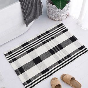 Black Ivory Classic Plaid Small Area Rug 24"x35" Cotton Blend Woven Carpet